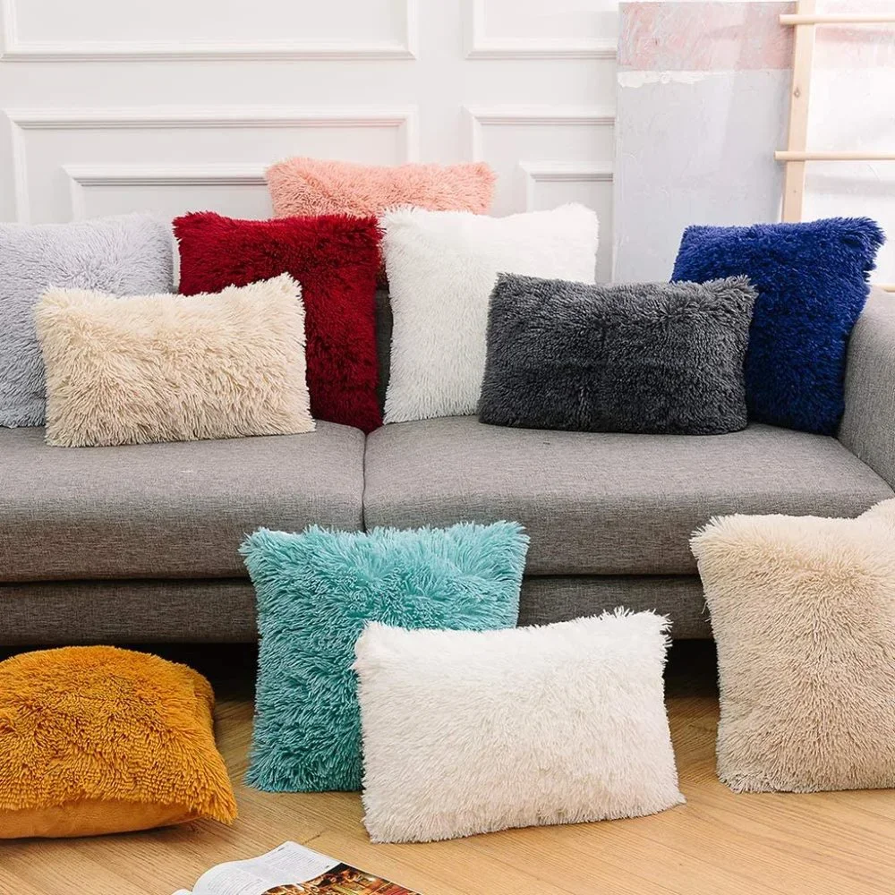 Luxury White Fuzzy Farmhouse Adorable Trendy Throw Pillow Decor Twin Cover Set